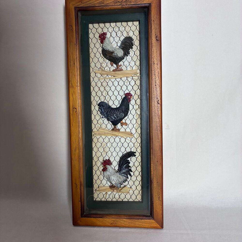 Vintage Rooster Shadow Box Wall Frame Arister Gifts Chicken Wire Farmhouse 18x7